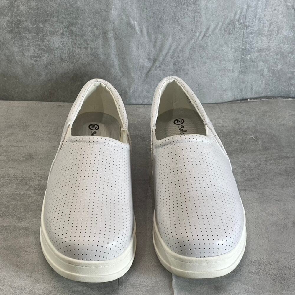 BELLA-VITA Women's Extra Wide White Leather Perforated Maribel Slip-On Sneakers